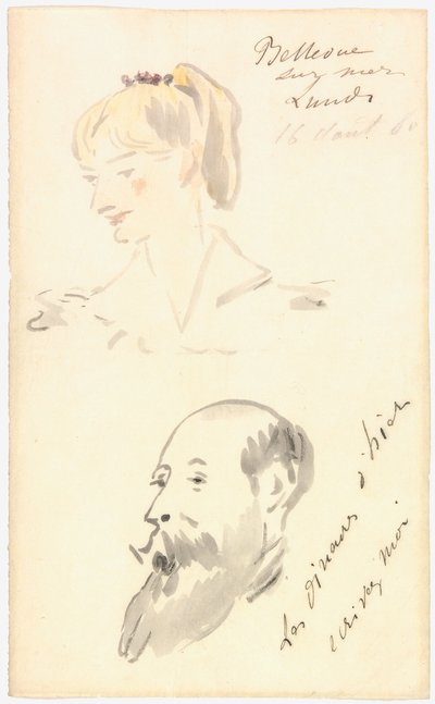 Manet - Naisen pää ja parrakas miehen pää, 1880 tekijältä Édouard Manet
