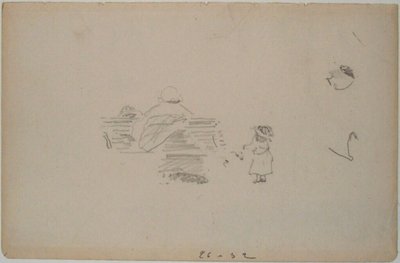 Manet - Luonnos penkillä istuvasta naisesta ja lähellä seisovasta lapsesta (luonnoskirjan lehti), noin 1864-1868 tekijältä Édouard Manet