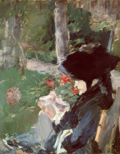 Rouva Manet pelkkä Bellevuen puutarhassa - tekijältä Édouard Manet