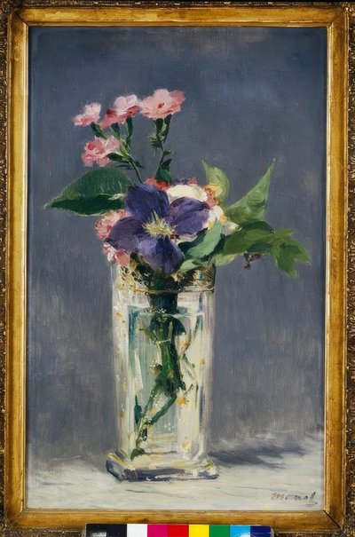 Oeillets et clematite dans un vase de cristal tekijältä Édouard Manet