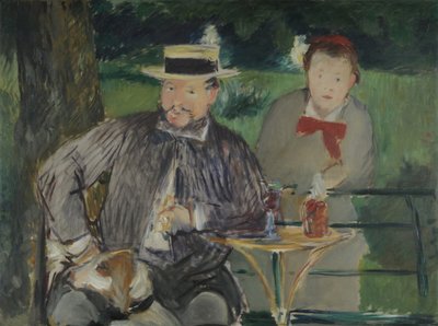 Muotokuva Ernest Hoschedésta tyttärensä Marthen kanssa, n. 1876 tekijältä Édouard Manet