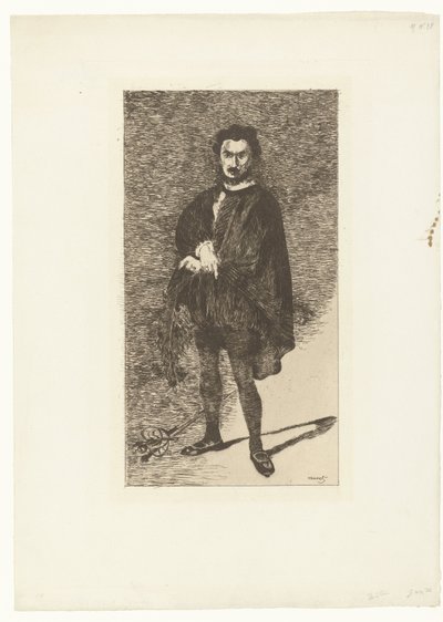 Näyttelijä Philibert Rouvière näyttelijänä roolissa Hamlet Rouvière Hamletina Traaginen näyttelijä tekijältä Édouard Manet