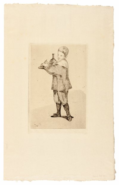 Poika kantaa tarjotinta tekijältä Édouard Manet