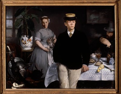 Aamiainen työpajassa Edouard Manetin maalaus (1832-1883) 1868 Su. 1,18x1,54 m München, Neue Pinakothek - Aamiainen studiossa. Edouard Manet