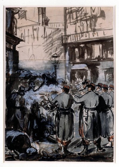 Kaupunki 1871: "" Barrikadi"" Piirustus Edouard Manet (1832-1883) 1871 Dim. 46,2 x 32,5 m tekijältä Édouard Manet