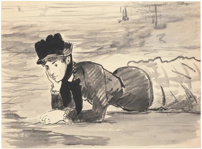 Nainen makaa rannalla. Annabel Lee, noin 1881 tekijältä Édouard Manet