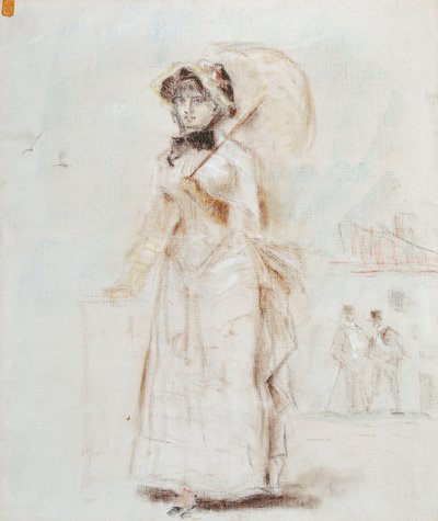 Nainen kävelee avoimen sateenvarjon kanssa; Nainen kävelylle avoimella aurinkovarjolla, 1880 tekijältä Édouard Manet