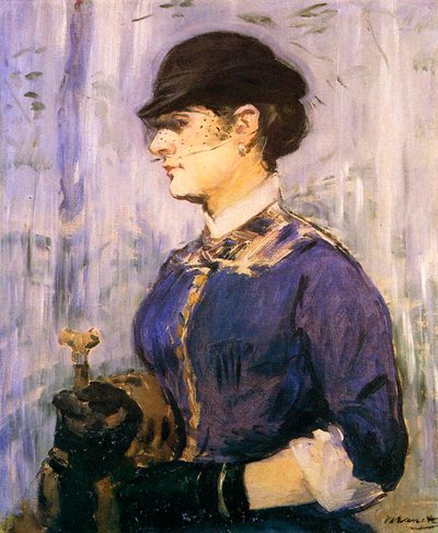 Nuori nainen, jolla on sininen toppi ja pieni musta hattu, 1877 tekijältä Édouard Manet