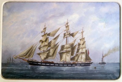 Rossdhu, kolme englantilaista mattoa kuivapurjehduksella, Edouard Adamin (1847-1929) akvarelli 1882 Paris, Musee de la Marine tekijältä Edouard Marie Adam