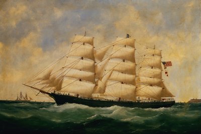 Yhdysvaltain purjelaiva, Servia Le Havren edustalla (öljy kankaalle) tekijältä Edouard Marie Adam