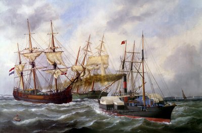 Le Neptune au Havren kaksi kolmen maton perävaunua vuonna 1882 Edouard Adamin (1847-1929) maalaus 1882 Paris, Musee de la Marine tekijältä Edouard Marie Adam