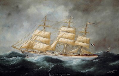 Näkymä Cap Hornierista "Admiral Cecile". Edward Adamin (1847-1929) maalaus. 1902. Saint Malo, kaupunginmuseo tekijältä Edouard Marie Adam