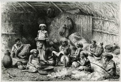 Iltapäivä Sheik of the Gobrons -suosikissa, naisten harrastuksia: kirjonta ja villan kehräys, paju ja keramiikka. Rioun kaiverrus havainnollistamaan tarinaa "" Voyage chez les Benadir, les somalis et les Bayoun"", vuosina 1882-1883, Georges Rev tekijältä Edouard Riou