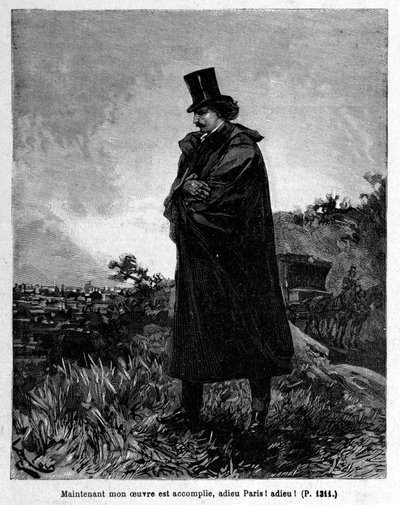 Edmond Dantes, Monte-Criston kreivi lähtee Pariisista - Kaiverrus Riou, Alexandre Dumasin "" La Comte de Monte-Cristo" -kirjoituksessa, Rouff & Cie tekijältä Edouard Riou