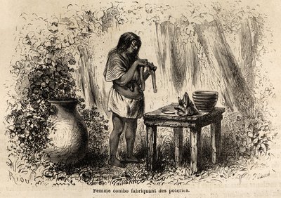 Perustalaisen Conibo-intiaanien valmistama keramiikka, Rioun piirustus havainnollistamaan P. Marcoyn matkaa Tyyneltämereltä Atlantin valtamerelle vuosina 1848–1860. Kaiverrus kirjassa "" Le tour du monde", toimittanut Edouard Charton tekijältä Edouard Riou