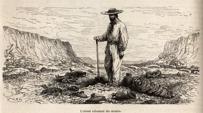 Paul Marcoy exhumant des mummies Incas (Bas Peru), E.Rioun kaiverrus, joka havainnollistaa matkaa vuoristossa, Huarancalquin laaksossa ja Pjonalin alueilla vuosina 1862–1863, Paul Marcoy, julkaistu "Le tour du monde" -lehdessä ” 1875, toimittanut Edou tekijältä Edouard Riou