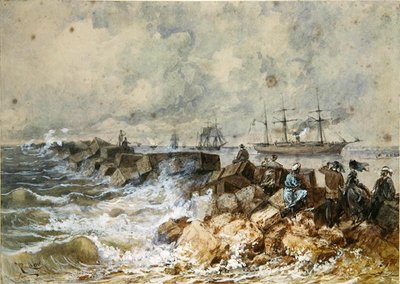Suezin kanava, matkamuistoalbumista keisarinna Eugenien matkan (1827-1920) muistoksi avajaisissa vuonna 1869 (wc paperilla) tekijältä Edouard Riou