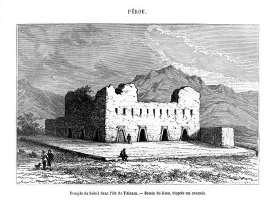 Auringon temppeli Titicacan saarella Perussa, 1800-luku tekijältä Edouard Riou