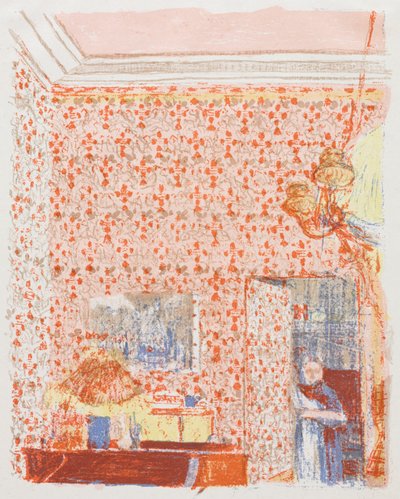 Sisustus vaaleanpunaisella tapetilla I tekijältä Edouard Vuillard