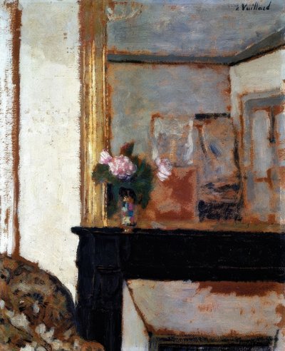 Jarrón de flores en la repisa de una chimenea/1900 tekijältä Edouard Vuillard