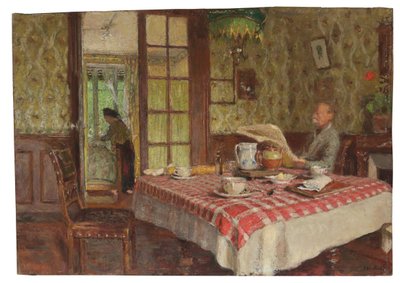 Lukeminen ruokasalissa, Vaucresson, 1924 tekijältä Edouard Vuillard