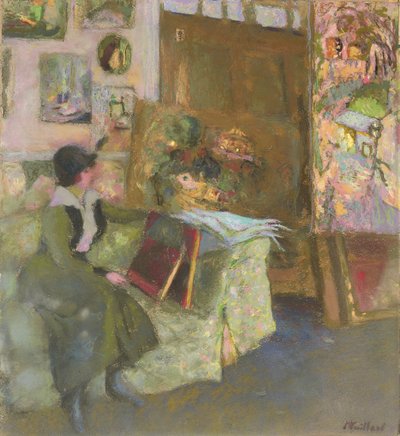 Malli vihreällä sohvalla; Le modele au divan vert, 1915 tekijältä Edouard Vuillard