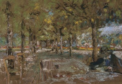 Lukeminen puiden alta Amfrevillessä, n. 1906 tekijältä Edouard Vuillard