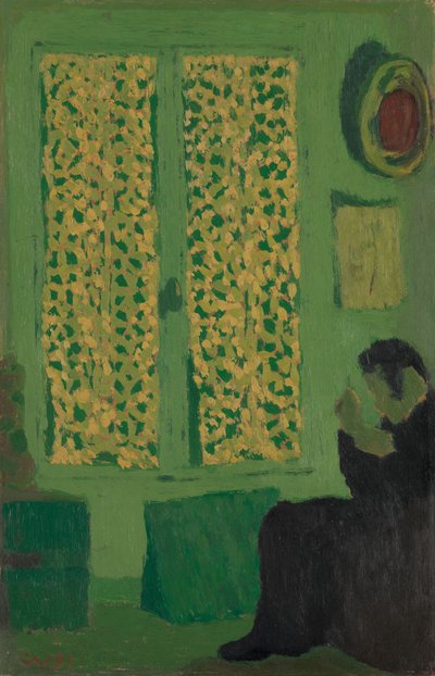 Vihreä sisätila, 1891 (öljy pahville, kiinnitetty kehtopuulle) tekijältä Edouard Vuillard