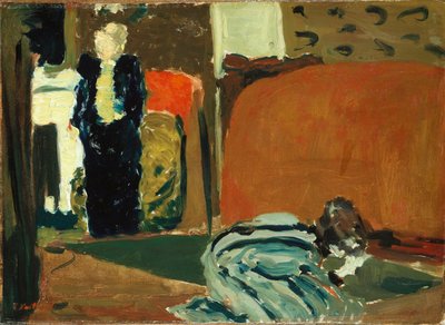 Nainen katselee sängyn alta, n. 1895 tekijältä Edouard Vuillard