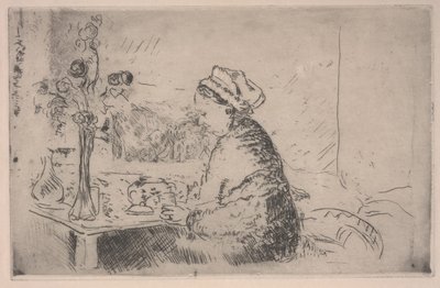 Nainen kimpun kanssa, n. 1924 (etsaus) tekijältä Edouard Vuillard