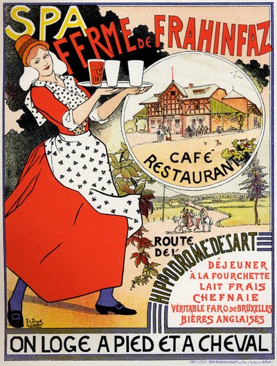 Cafe Frahinfaz maatilailmoitus, c. 1890 (juliste) tekijältä Edouard and Crespin Adolphe (1859 1944) Duyck