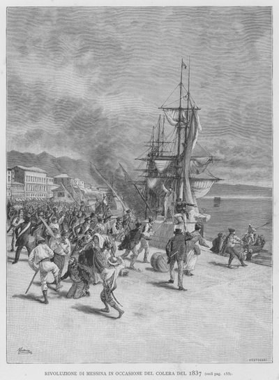 Messinan vallankumous vuoden 1837 koleran yhteydessä (kaiverrus) tekijältä Edouardo Matania