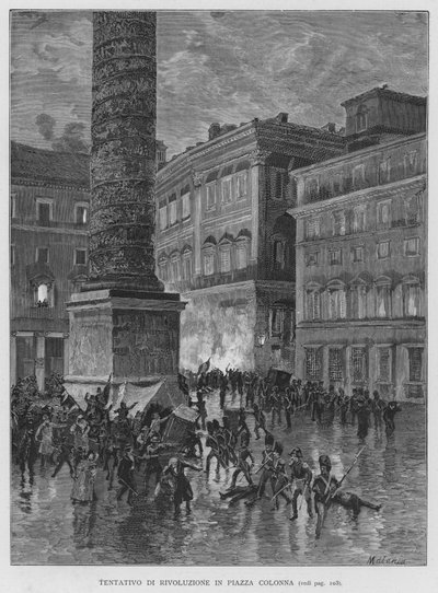 Vallankumousyritys Piazza Colonnalla (kaiverrus) tekijältä Edouardo Matania