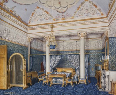 Talvipalatsin sisätilat. Keisarinna Aleksandra Fjodorovnan makuuhuone, 1870 tekijältä Eduard Hau