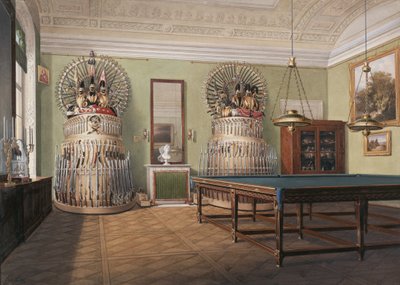 Talvipalatsin sisätilat. Keisari Aleksanteri II:n biljardisali, 1800-luvun puoliväli. tekijältä Eduard Hau