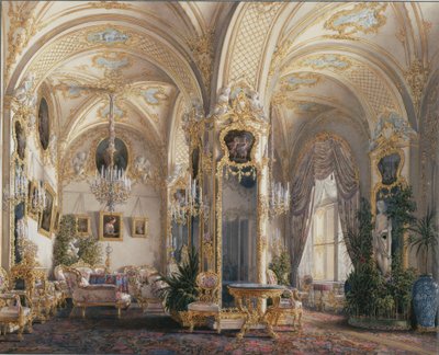 Talvipalatsin sisätilat. Rokokootyylinen salonki amorien kanssa, 1860-luku tekijältä Eduard Hau