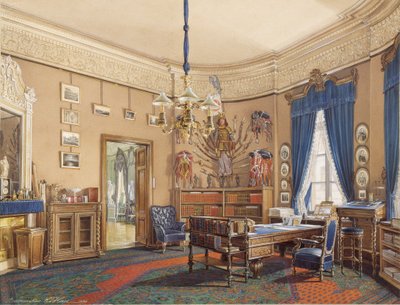 Talvipalatsin sisätilat. Kruununprinssi Nikolai Aleksandrovitšin tutkimus, 1865 tekijältä Eduard Hau