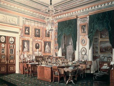 Aleksanteri III:n (1845-1894) tutkimus Gatšinan palatsissa, n. 1881 tekijältä Eduard Hau