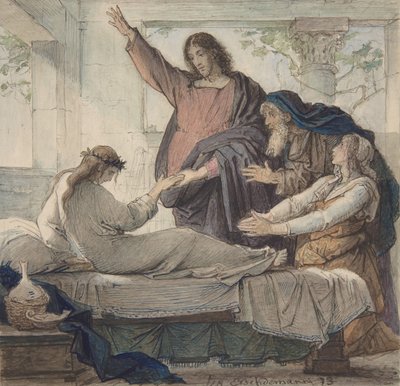Jairuksen tyttären kasvattaminen, 1873. tekijältä Eduard Julius Friedrich Bendemann