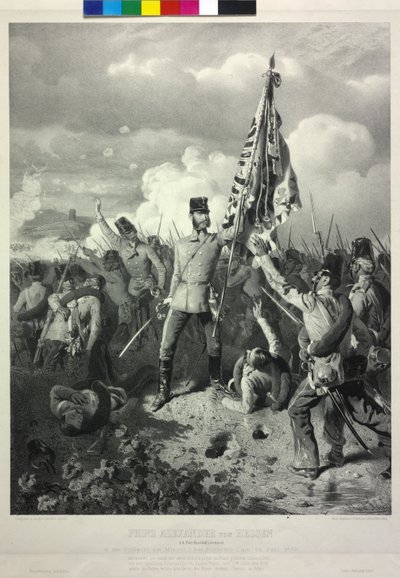 Prinssi Alexander Hessenin k. k. kenttämarsalkka luutnantti taistelussa Minciolla Solferinossa 24. päivänä. kesäkuuta 1859 tekijältä Eduard Kaiser