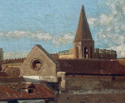 Terassi, Edoardo Dalbono (1841-1915), öljy paneelille, 45x30 cm. Yksityiskohta. tekijältä Eduardo Dalbono