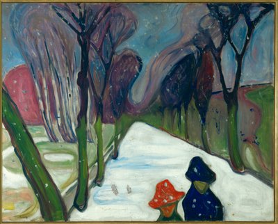 Avenue in the snow (öljy kankaalle) tekijältä Edvard Munch