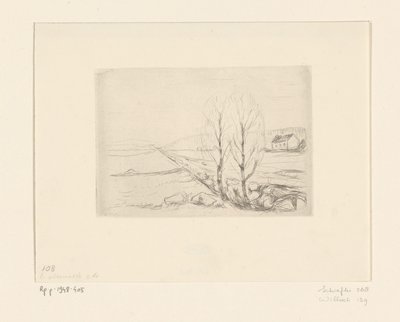 Maisema talon kanssa Norjan maisema (alkuperäinen nimi) tekijältä Edvard Munch