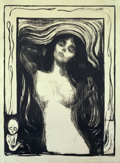Madonna, rakastava nainen (puupiirros) tekijältä Edvard Munch