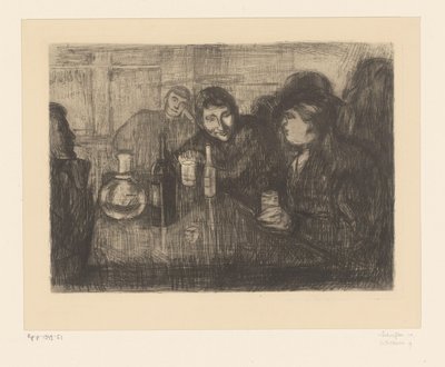Miehet pöydän ympärillä kahvilassa Kristiana (Oslo) Bohemians I (alkuperäinen nimi) tekijältä Edvard Munch