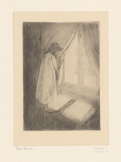 Tyttö yöpaidassa ikkunan vieressä The Girl by the Window (alkuperäinen nimi) tekijältä Edvard Munch