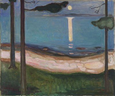 Kuutamoinen pohjoismainen maisema. Edvard Munchin (1863-1944) maalaus 1895 Dim. 93x110 cm Oslo, Najonal Galleriet tekijältä Edvard Munch