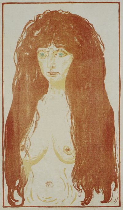 Alaston nainen, jolla on punaiset hiukset ja vihreät silmät Seisova alaston punaiset hiukset, c. 1901 tekijältä Edvard Munch