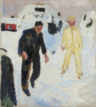 Musta ja keltainen mies lumessa. 1910-12 tekijältä Edvard Munch