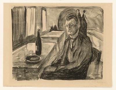 Omakuva viinipullon kanssa tekijältä Edvard Munch
